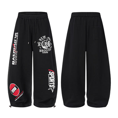 Letter Print Adjustable Hem Wide Leg Sweatpants WN27915