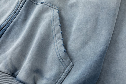 Washed Damage Print Boxy Zipper Hoodie WN25868
