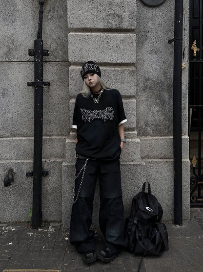 Graphic Letter Print Washed Short Sleeve T-Shirt WN18134