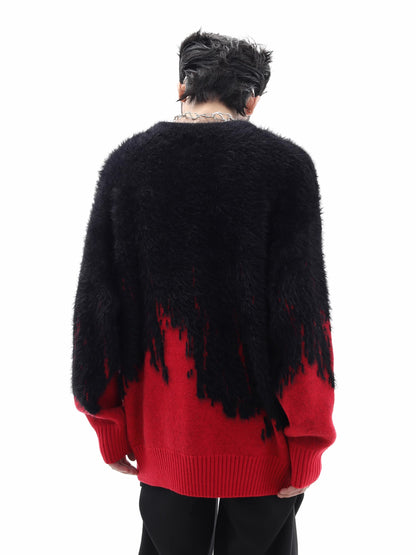 Oversize Shaggy Colorblock Knit Sweater WN10278