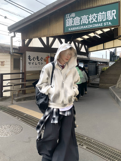 Washed Studs Heavyweight Zipper Hoodie WN19897