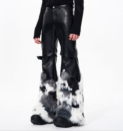 Fake Fur Patchwork Flare Buckle Pants WN23257