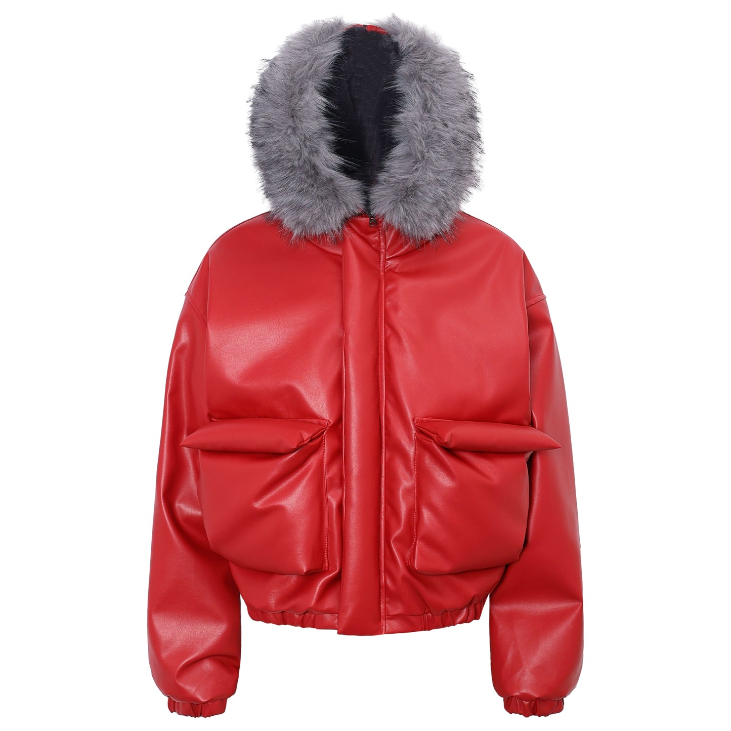 Fake Fur Plush Thick PU Leather Padded Jacket WN22239