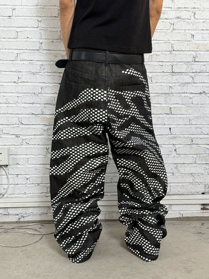 TIGER Dot Print Wide Leg Straight Denim Jeans WN19059