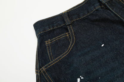 Ink Print Washed Wide Leg Curved Denim Jeans WN23030