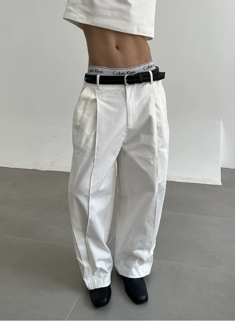 Solid Color Pleats Wide Leg Pants WN21470