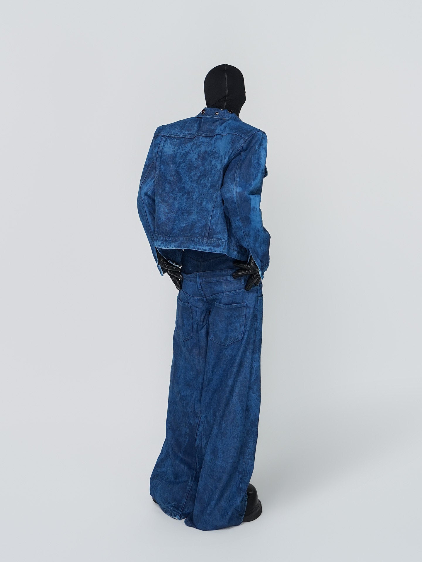 Wax Coated Short Denim Jacket & Wax Coated Wide Leg Denim Jeans Setup WN24308