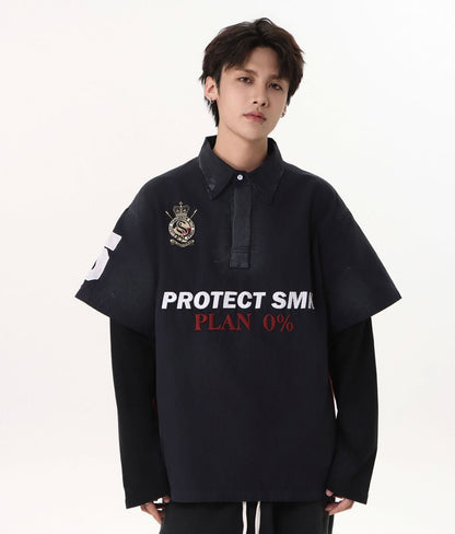 Dirty Washed Fake Layered Long Sleeve T-Shirt WN25805