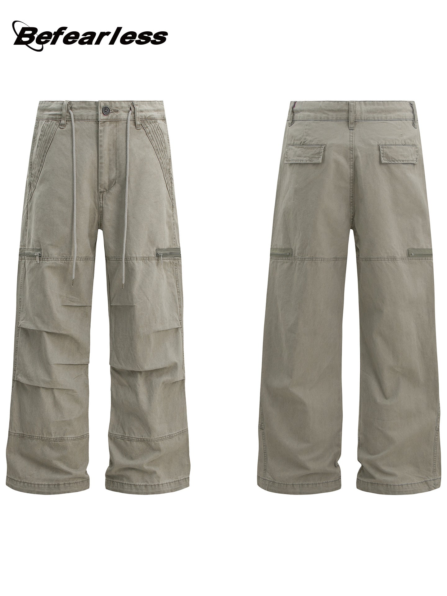 Heavyweight Washed Pleats Wide Leg Cargo Pants WN26307