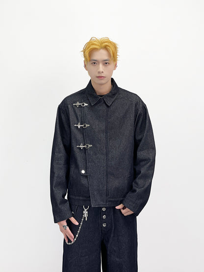 Lobster Clasp Deconstructed Lapel Denim Jacket & Denim Jeans Setup WN24254