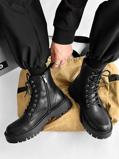 Chunky Platform 8-Eye Lace-Up Zipper Boots WN24533