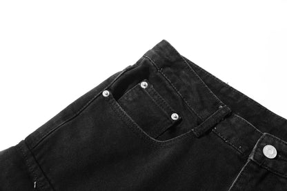 Washed Damage Multi-Pocket Straight Cargo Denim Jeans WN26078