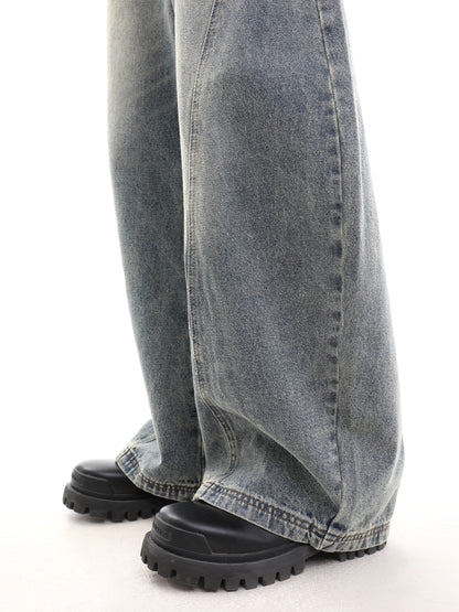 Washed Deconstructed Wide-Leg Denim Jeans WN15648