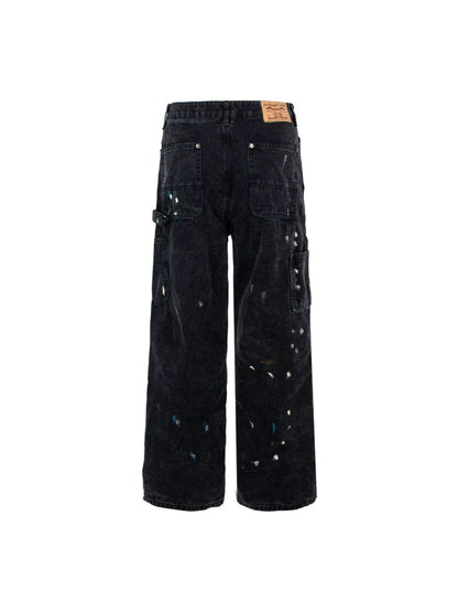 Paint Damage Cargo Straight Denim Jeans WN28093