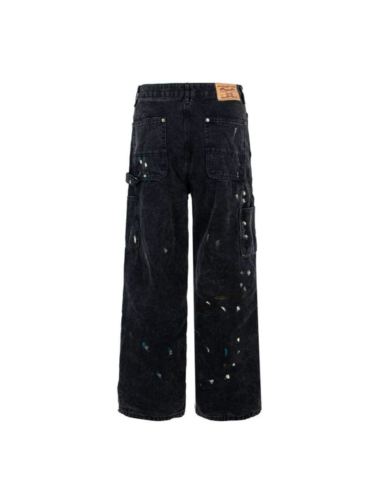 Paint Damage Cargo Straight Denim Jeans WN28093