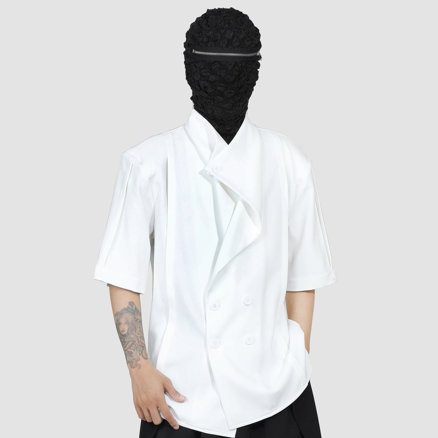 Asymmetrical Double-Breasted Short Sleeve Shirt WN20168