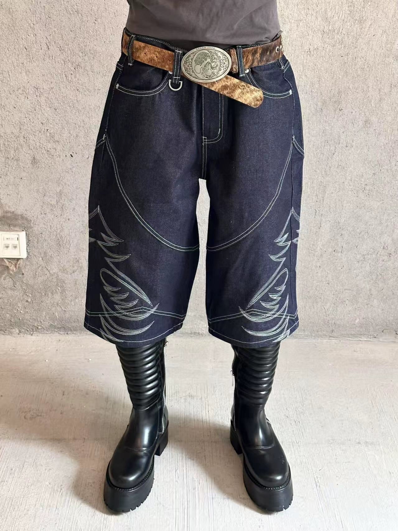 Embroidered Half Denim Jeans WN19678