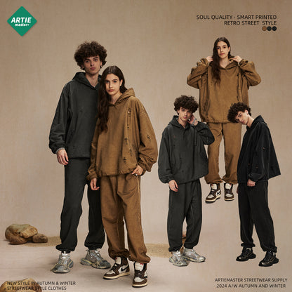 Oversize Drawstring Damage Hoodie WN9974