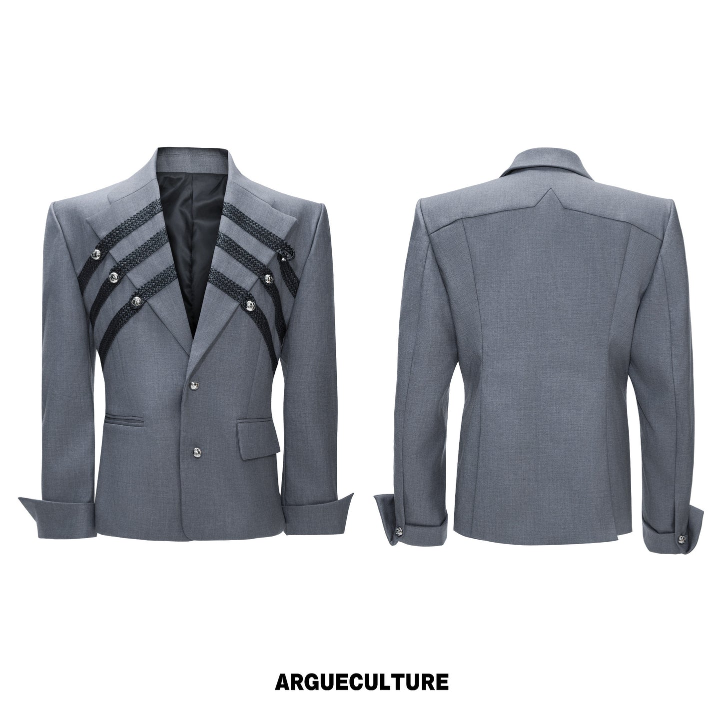 Braided Leather Double-Breasted Shoulder Pad Tailored Jacket & Wide Leg Trousers Setup WN26973