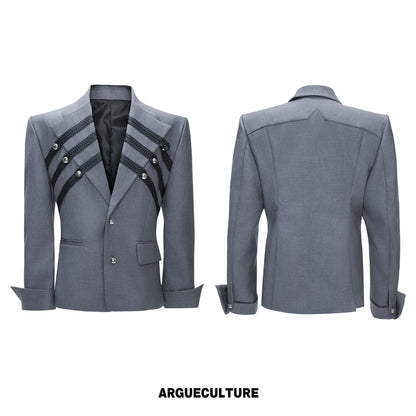 Braided Leather Double-Breasted Shoulder Pad Tailored Jacket & Wide Leg Trousers Setup WN26973