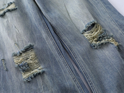 Washed Damage Wide Leg Micro Flare Denim Jeans WN16551