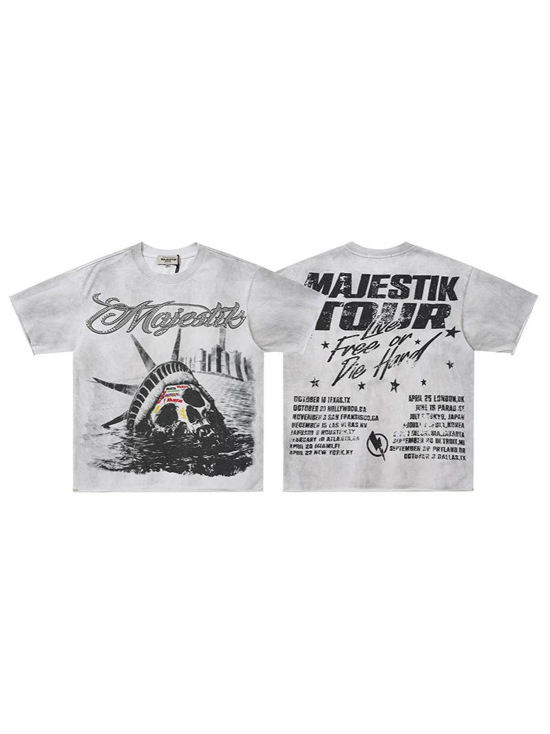 Washed Letter Skull Graphic Short Sleeve T-Shirt WN28103