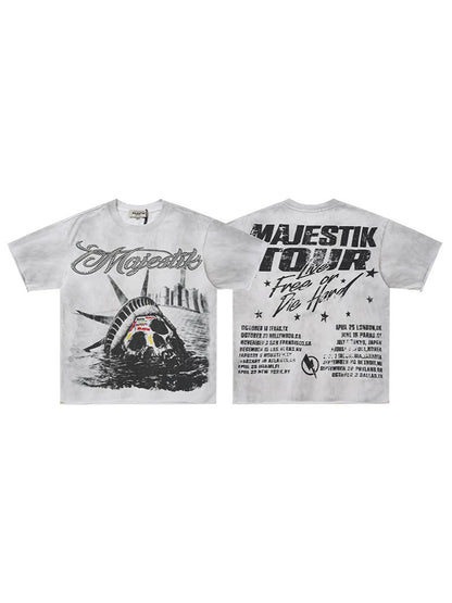 Washed Letter Skull Graphic Short Sleeve T-Shirt WN28103