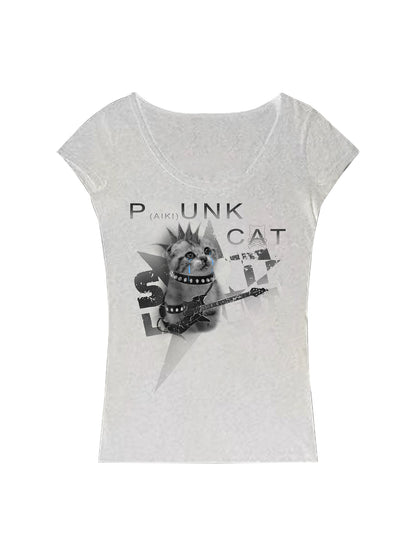 Cat Animal Print Short Sleeve T-Shirt WN20889