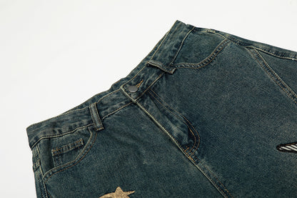 Washed Embroidery Wide Leg Denim Jeans WN25406