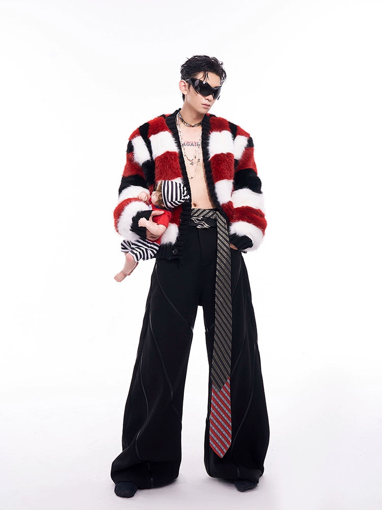 Fake Fur Quilted Collarless Knit Cardigan WN11685