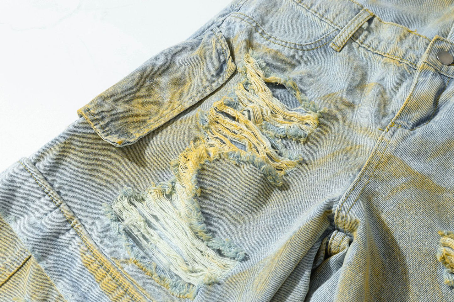 Washed Damage Denim Half Pants WN25711