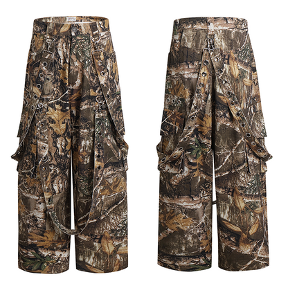 Detachable Belt Branch Camouflage Wide Leg Cargo Pants WN17044