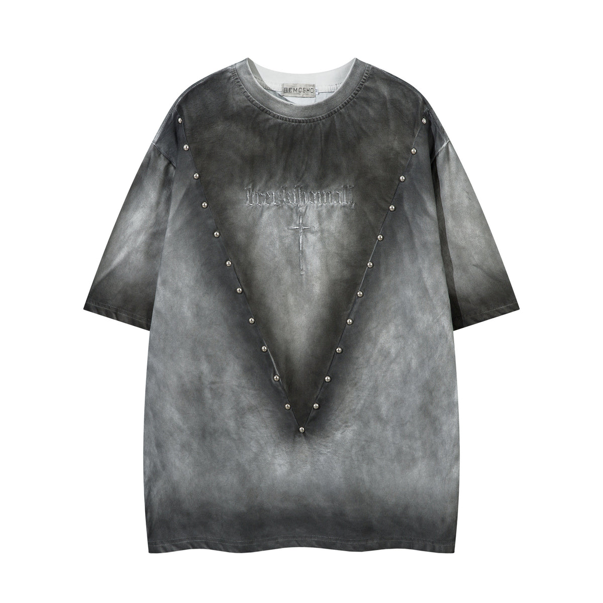 Washed Studded Letter Embroidery Short Sleeve T-Shirt WN26832