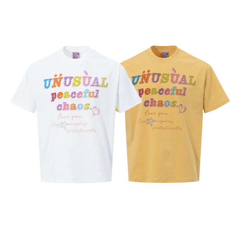 Letter Studs Oversize Short Sleeve T-Shirt WN25840