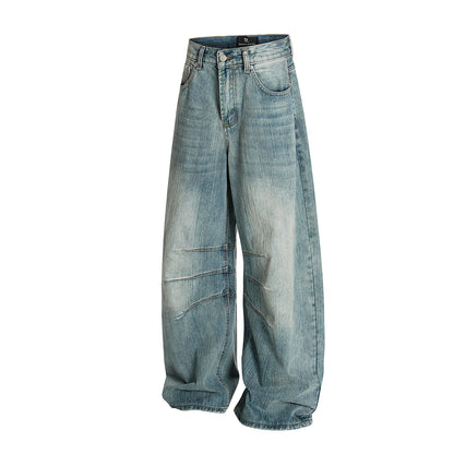 Washed Pleats Curved Denim Jeans WN25533