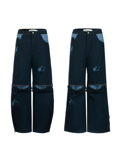 Plaid Mix Damage Wide Leg Pants WN19000