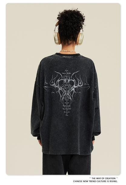 Water Washed Print Long Sleeve T-Shirt WN7883