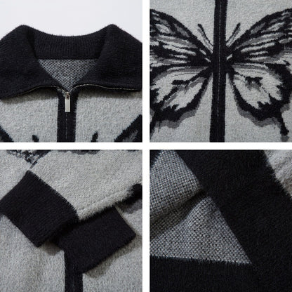 Colorblock Butterfly High-Neck OVERSIZE KNIT CARDIGAN WN11422