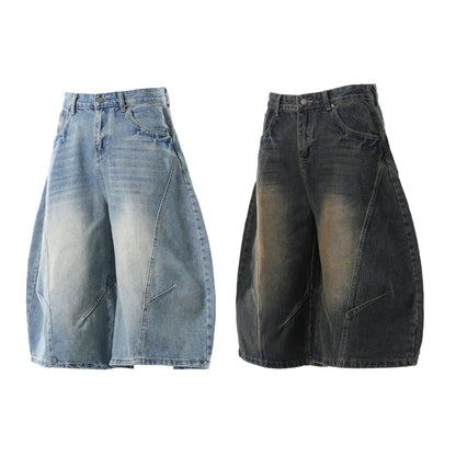 Washed Whisker Curved Cropped Denim Jeans WN25531