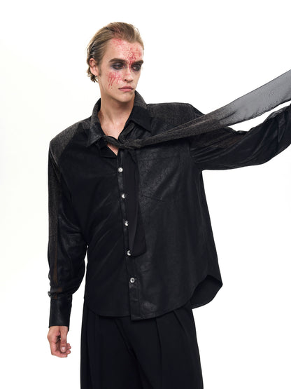 With Black Tie, Mesh Shoulder-Pad Long Sleeve Shirt WN20388