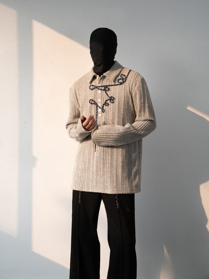 Frog Button Pleats Long Sleeve Shirt WN23630