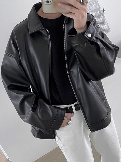 Oversize Zipper PU Leather Jacket WN6797
