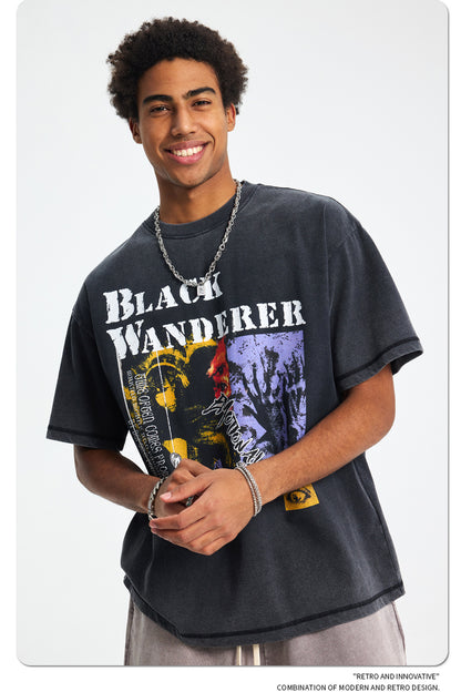 Washed Graphic Print Oversize Short Sleeve T-Shirt WN16254