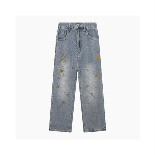 Star Print Unisex Wide-Leg Straight Denim Jeans WN5392