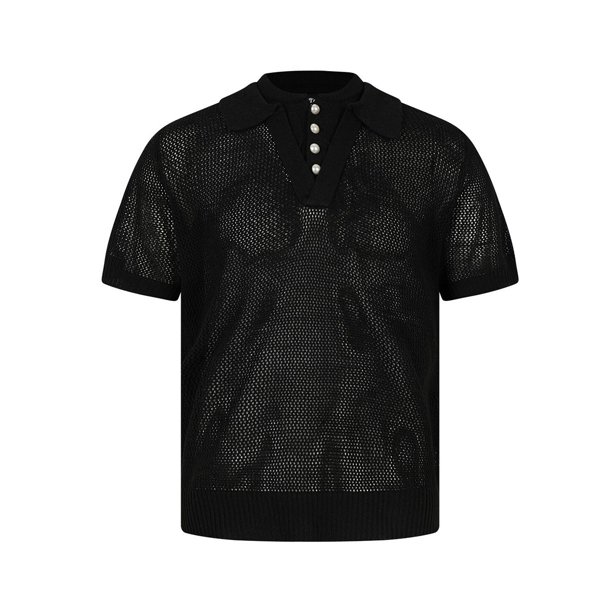 Openwork Short Sleeve Knit Polo Shirt WN25815
