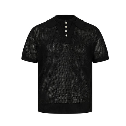 Openwork Short Sleeve Knit Polo Shirt WN25815