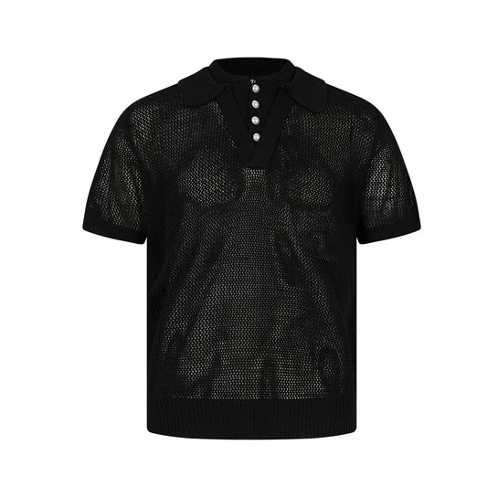 Openwork Short Sleeve Knit Polo Shirt WN25815
