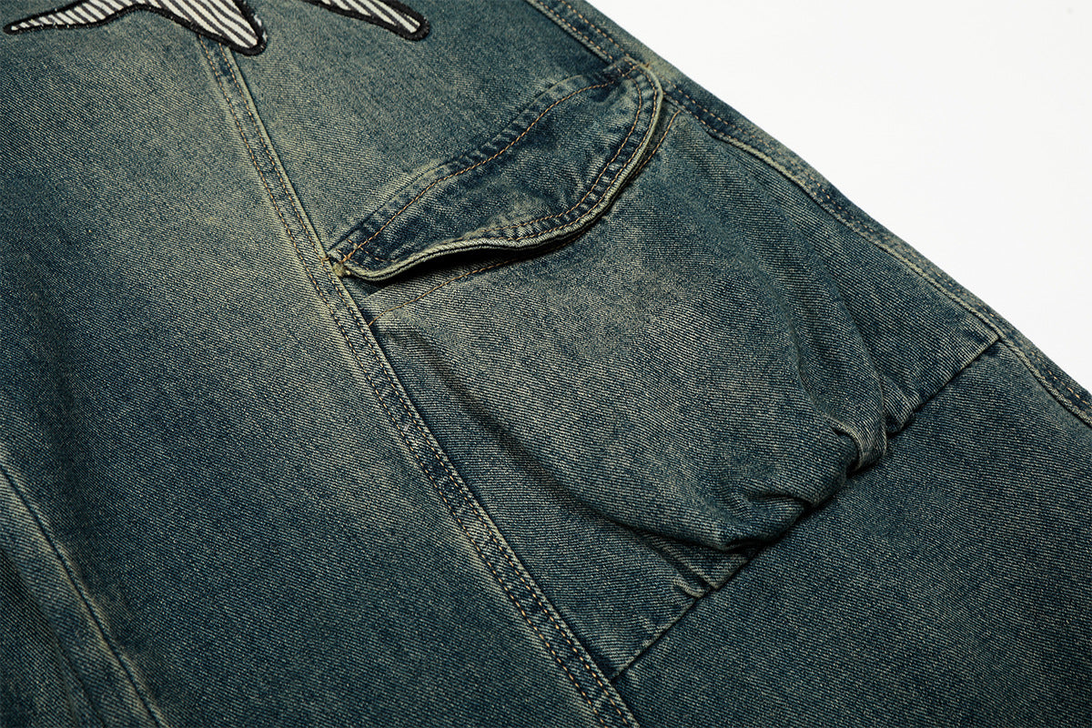 Washed Embroidery Wide Leg Denim Jeans WN25406
