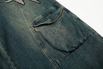 Washed Embroidery Wide Leg Denim Jeans WN25406