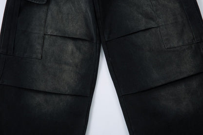 Washed Wide-Leg Cargo Denim Jeans WN12729